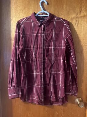 Men’s Denver Hayes Maroon Plaid Button-Down Shirt Large